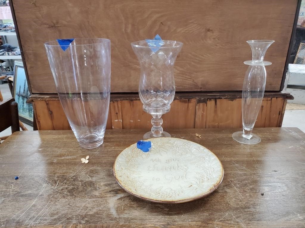 Glass Vases w/ Plate