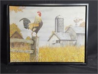 Vintage Rooster On Old Farm Canvas Print 22x16