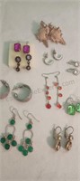 10 Pair Pierced Earrings - Inc Sterling Silver