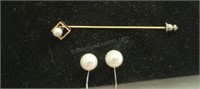 Sterling Silver and Pearl Screw back Earrings