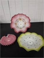 ca 1890-1910 3 art glass bride's bowls victorian