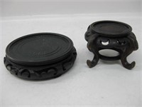 2 Carved Wood Pedestals / Stands - 1 w/ Wood Loss