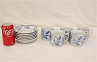 Lot of 11 Blue & White Mugs & Bowls