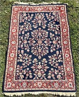 Oriental rug, red border, blue center, 4' x 6'-3"