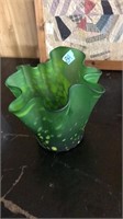 GREEN BLOWN GLASS CENTER PIECE VASE