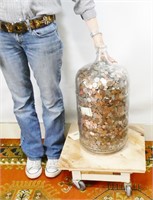 207lbs of Coin Change in Glass Jug w/ Dolly