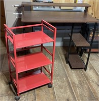 Small computer desk and 3 tier rolling stand