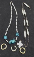(2) Navajo Style Necklaces, Carved Bone Pendant