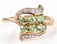 18K YELLOW GOLD PRASIOLITE LADIES DIAMOND RING