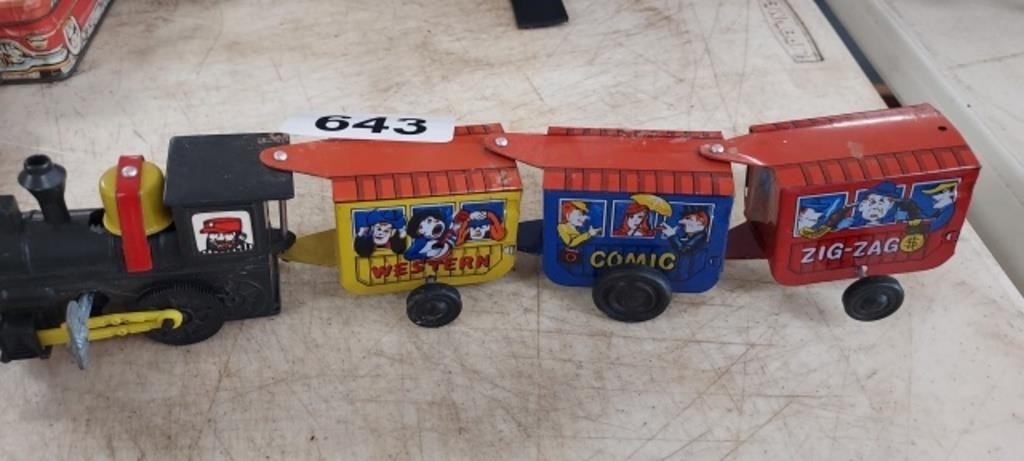 VINTAGE TIN  ZIG ZAG COMIC EXPRESS WIND UP TRAIN