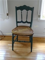 Wicker seat chair painted green
