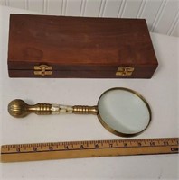 Large magnifying glass with wooden case