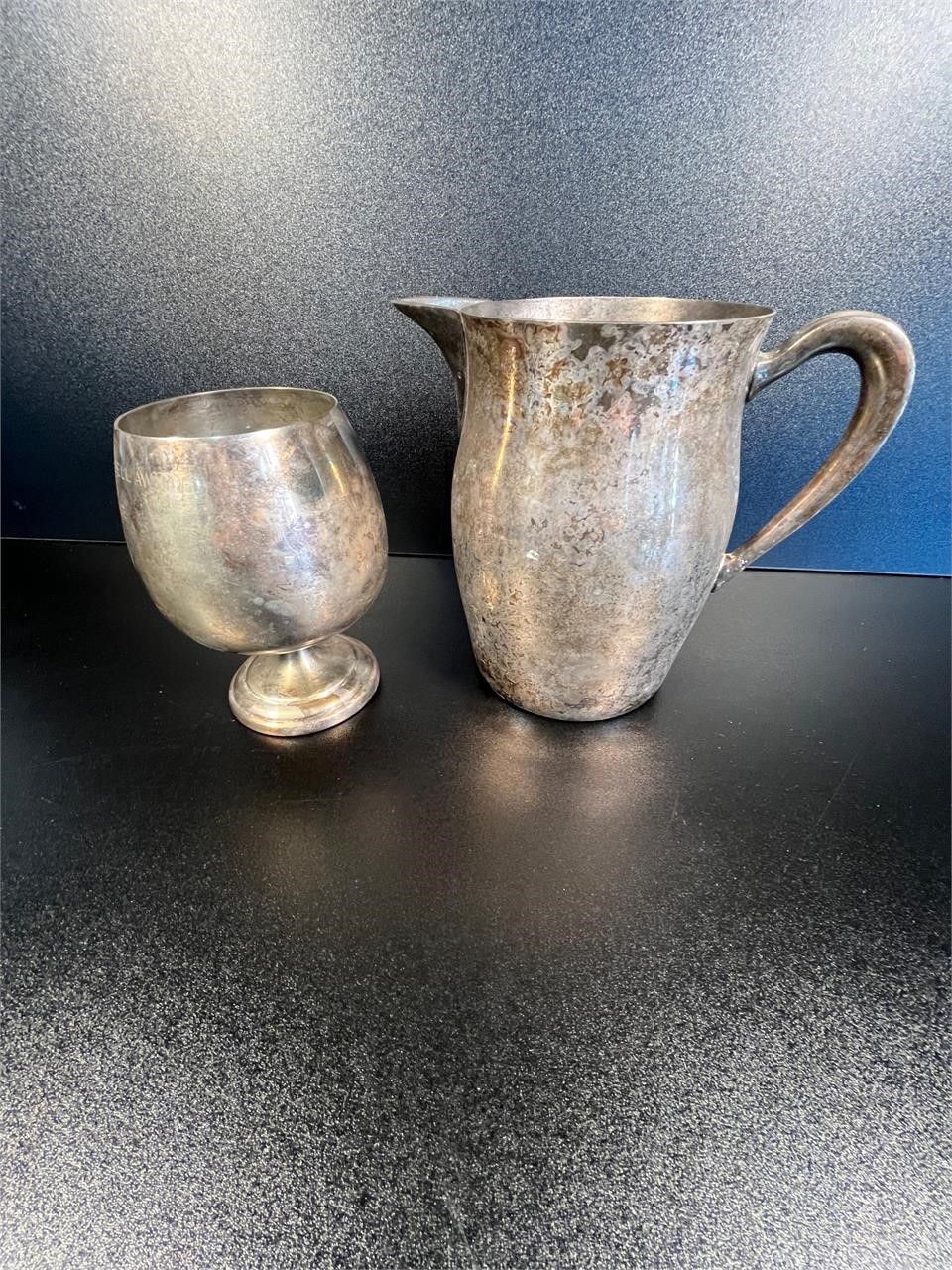 Antique Plated Pitcher & Goblet