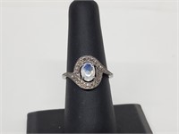 Oxidized 925 Silver Rainbow Moonstone Diamond Ring