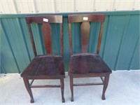 2-Antique Oak T-Back Chairs