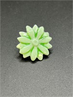 Cute little green enameled flower brooch