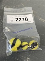 BAG OF 3 MARBLES, ASSORTED SIZES--BLACK/ YELLOW