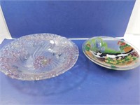 2 Glass Art Decorative Bowls