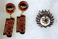 Rare Alice Caviness Signed Pin & Cubs Earrings Lot