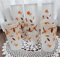 8 mid century modern frosted tumblers - 1 with