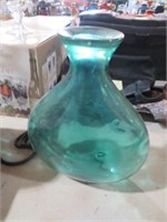 GREEN GLASS BLOWN VASE