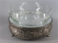 Large Silver Trim Round Mirrored Stand & Etched..