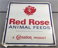 "RED ROSE ANIMAL FEEDS" METAL SIGN