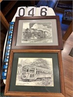 2 Pencil drawings of Trains