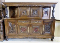 French Breton Style Figural Carved Oak Buffet.