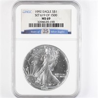 1992 Silver Eagle NGC MS69