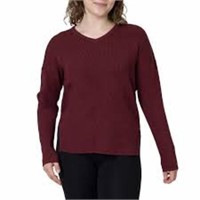 ELLE Women's Long Sleeve V-neck Sweater, Burgandy
