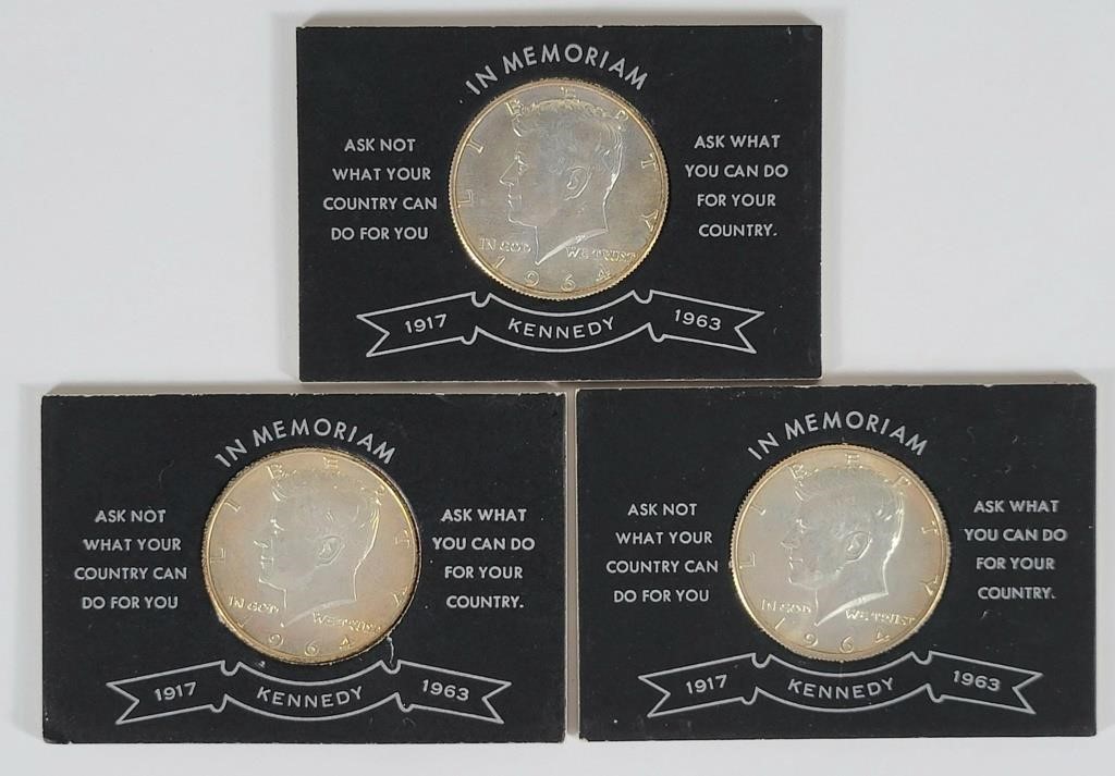 1917-1963 J. F. K Memoriam Silver Half Dollars (3)
