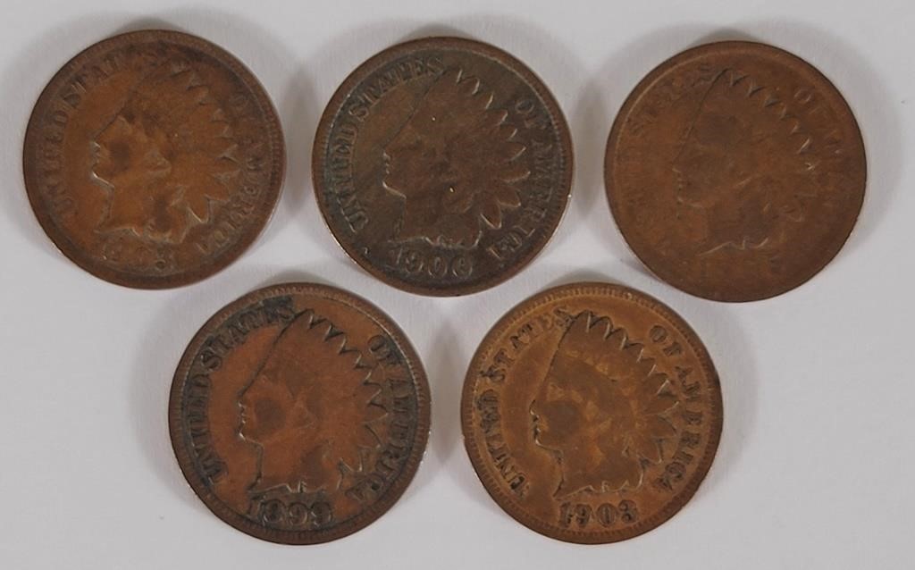 1899-1903 Indian Head Pennies (5)