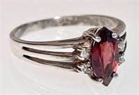 Sterling silver ring with red marquis stone