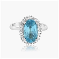 14K WHITE GOLD 3.60CT BLUE ZIRCON 0.36CT DIAMOND R