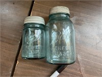 2 blue high shouldered Ball/Mason jars 1 pint and