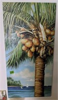 Oil On Canvas Painting Coconut Tree Sailboats L