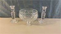 3 Footed Pressed Glass Star of David Bowl, Etc.