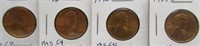 (4) MS/BU Wheat Cents. Dates: 1953-D, 1946-D,