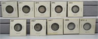 (10) Liberty Seated Silver Dimes. Dates: (3)