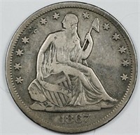 1867 Seated Liberty Half Dollar XF Grade
