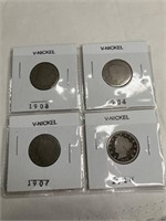 V-nickels 1903, 1904, 1907, 1910