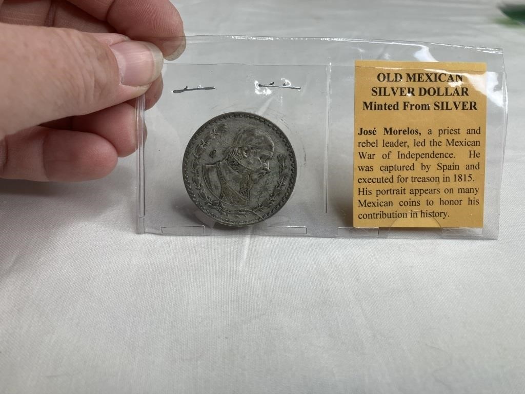 Old Mexican Silver Dollar minted from silver