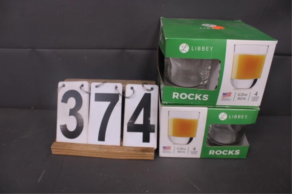 2 Boxes of 4 Libbey Rocks Glasses (New)