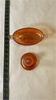 2pcs Marigold Carnival Glass Dish and Misc Lid