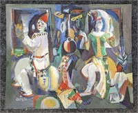 Eduard Artsrunyan Oil on Board 'Clowns'