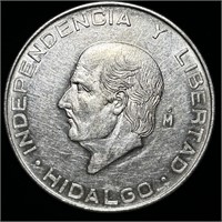 NEAR UNC 1955 MEXICAN SILVER CINCO PESOS 18G COIN