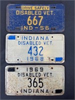 Indiana Disabled Vet License Plates (3) 1956 68 69