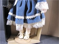 Porcelain Victorian Girl Doll Blue Dress & Lace