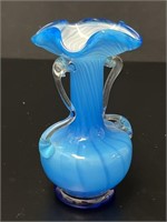 Venetian Blue, White & Clear Cased Vase